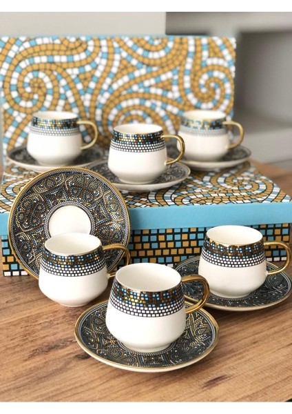Luxury Porselen Kahve Fincan Takımı 12 Parça 6 Kişilik MAVI02 1 Adet