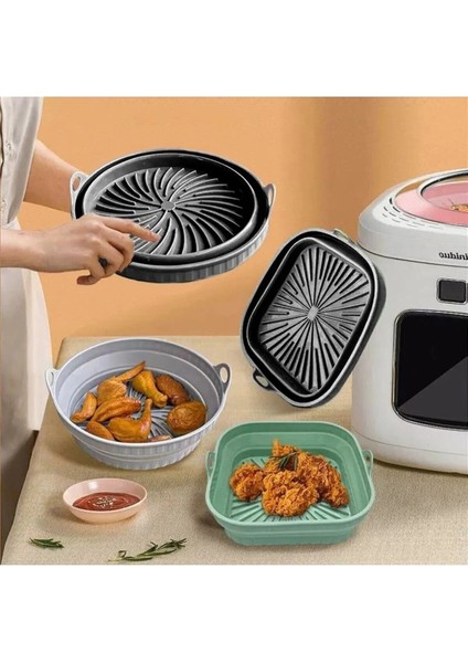 Luxury 3lü Set Xxl-Xl-L Kare Airfryer Pişirme Kabı Silikon< Air Fryer Yagli KAGIT50 Adet< 1sprey Yağlık 1 Adet fırsatları