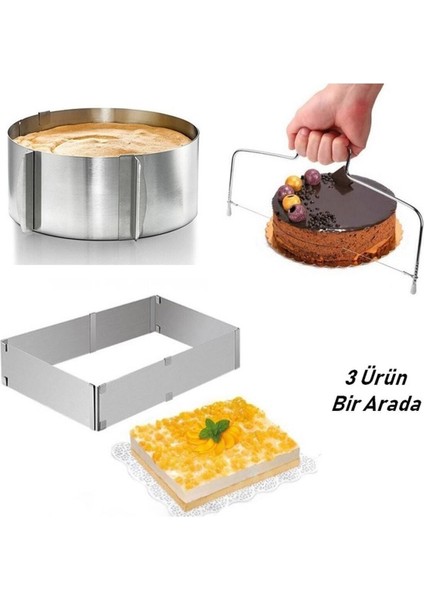 Luxury Ayarlanabilir Ayarlı Yuvarlak ve Kare 9 cm Ekmek Kek Pasta Pandispanya Kesme Teli 1 Adet