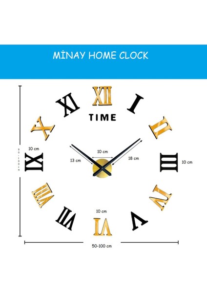 3D Gold-Ahşap Siyah Modern Roma Rakamlı Duvar Saati Patentli 10 cm Rakamlar fiyatları