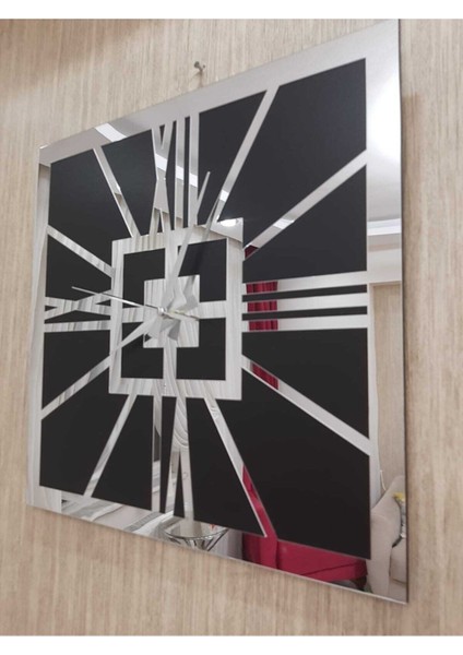 Şık Kare Dekoratif Duvar Saati Parlak Gümüş Lüks Roma Rakamlı 40X40 cm fırsatları