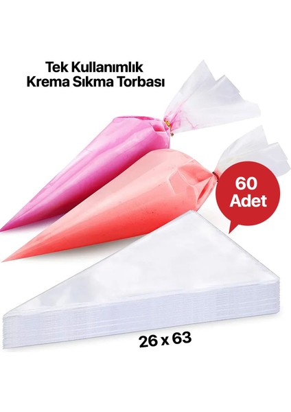 Luxury 60'lı Profesyonel Büyük Tek Kullanımlık Krema Sıkma Torbası Hijyenik Mutfak Ekipmanı 1 Adet