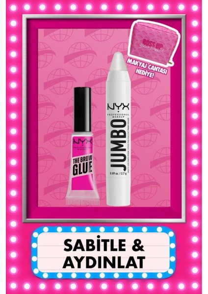 Luxury Brow Glue Kaş Maskarası & Jumbo Face Stick Aydınlatıcı - Vanilla Ice Cream Çanta Hediyeli Kaş Seti 1 Adet