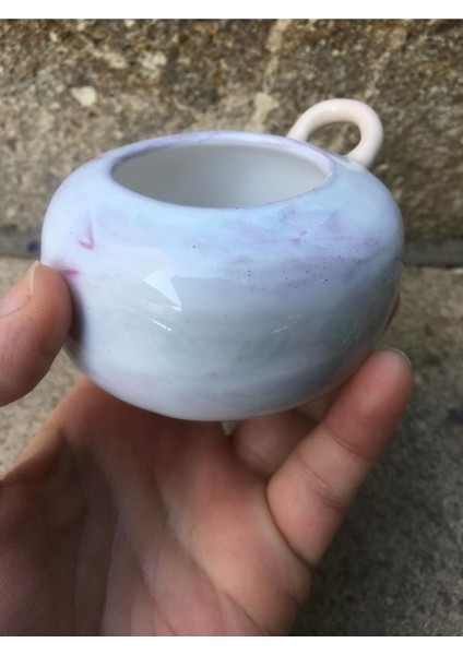 Luxury Seramikanazbeyaz Pembe Ebruli Renkli Kapaklı Kaşık Detaylı Mini Kavanoz 1 Adet fırsatları