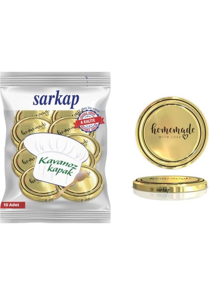 Luxury Hijyenik Paketli 10 Adet Kavanoz Kapağı - Home Made Gold - 82MM 1 Adet
