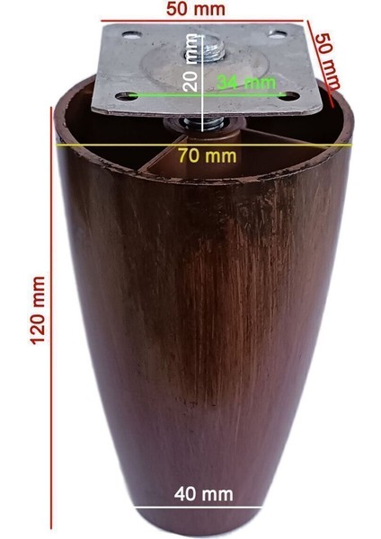 Luxury 12 cm Plastik Dolap Mobilya Baza Ayağı Robot Süpürge Ayağı Tablalı Desenli Ceviz (Ince Dişli) 1 Adet