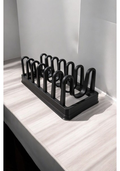 Luxury 6 Bölmeli Siyah Plastik Tabaklık | Kapaklık Kurutmalık Mutfak Organizer Düzenleyici 34X12X15CM 1 Adet