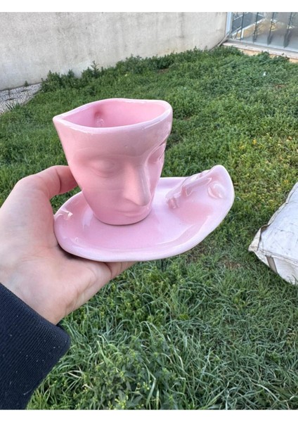 Luxury Iskandinav Yüz Şekilli Fincan Takımı 1 Adet 260 ml Pembe - Kupa Kahve Fincan Takımı 1 Adet