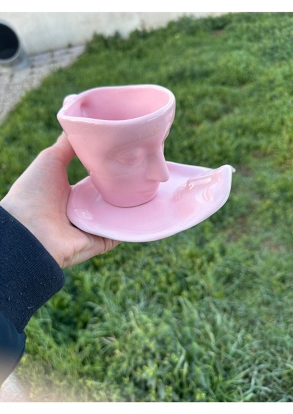 Luxury Iskandinav Yüz Şekilli Fincan Takımı 1 Adet 260 ml Pembe - Kupa Kahve Fincan Takımı 1 Adet