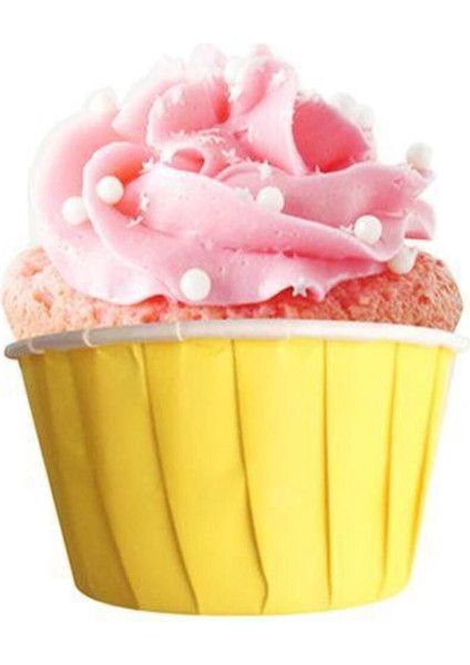 Luxury Muffin Kağıt Karton Desenli Cupcake Kek Kalıbı Kapsülü Kabı - Sarı - 50 Adetlik 5 Paket 1 Adet