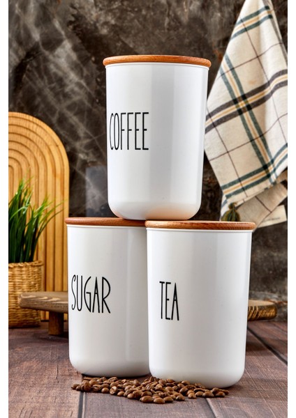 Luxury 3lü Ahşap Kapaklı Transfer Etiketli Akrilik Çay/kahve/şeker Kavanozu 900ML 1 Adet