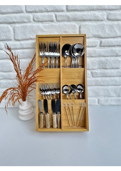 Luxury Bambu Ahşap Çekmeceiçi Dolapiçi Düzenleyici Organizer Çatal Kaşıklık Bıçaklık 20*38 cm 1 Adet