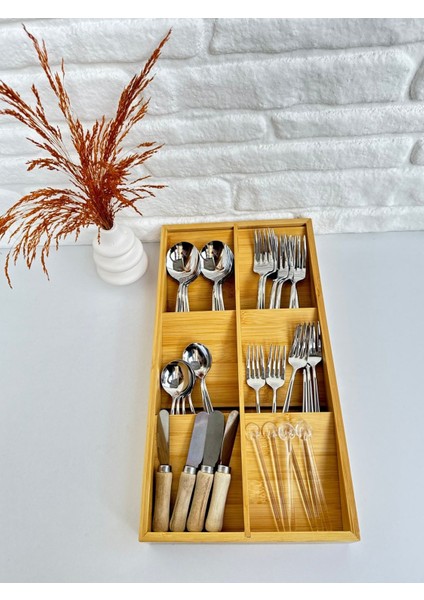 Luxury Bambu Ahşap Çekmeceiçi Dolapiçi Düzenleyici Organizer Çatal Kaşıklık Bıçaklık 20*38 cm 1 Adet fiyatları