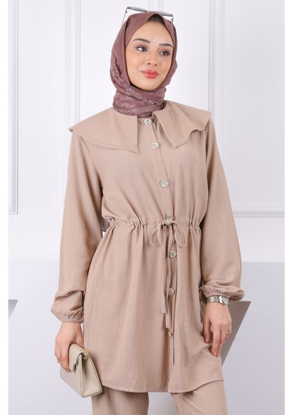 Vizon Beli Bağlamalı Tunik Pantolonlu Takım