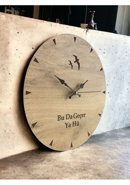 Ahşap Kuşlu (Bu Da Geçer Ya Hu) Minimalist Dekoratif Duvar Saati (40CM-40CM) fiyatları