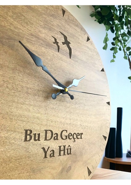 Ahşap Kuşlu (Bu Da Geçer Ya Hu) Minimalist Dekoratif Duvar Saati (40CM-40CM) modelleri