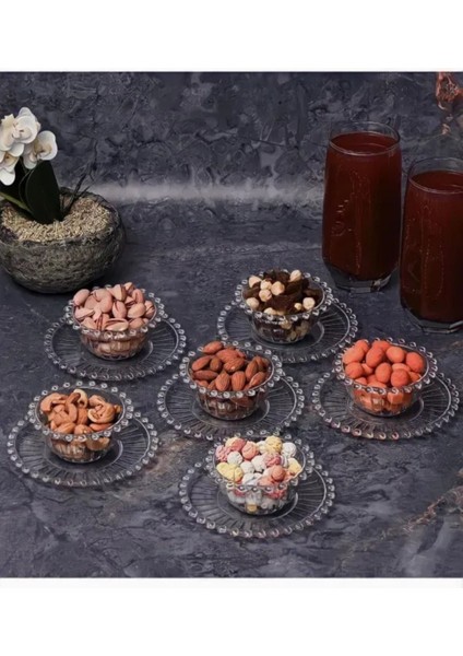 Luxury 6 Kişilik 12 Parça Mika Boncuk Çerezlik, Şekerlik, Reçellik, Mika Kase Altlık 1 Adet indirimleri