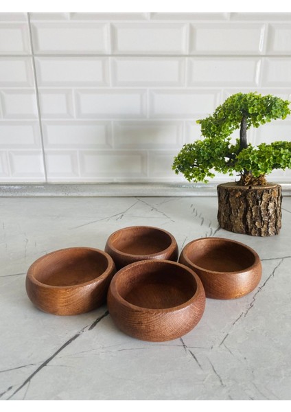 Luxury 4 Lü Ahşap Çerezlik 9 cm Çap Ahşap Koyu Renk Kase 1 Adet fırsatları