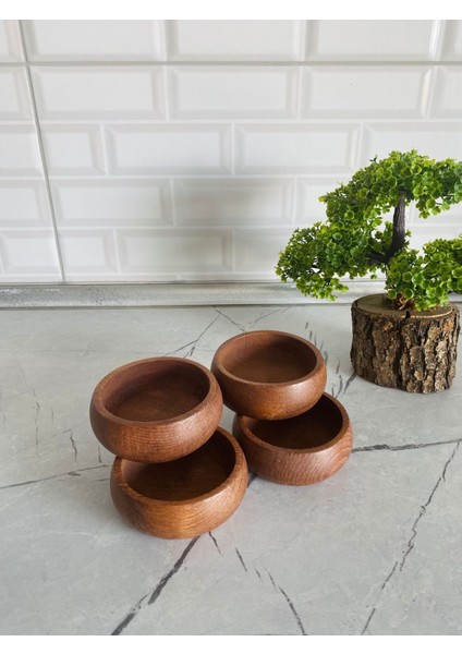 Luxury 4 Lü Ahşap Çerezlik 9 cm Çap Ahşap Koyu Renk Kase 1 Adet indirimleri