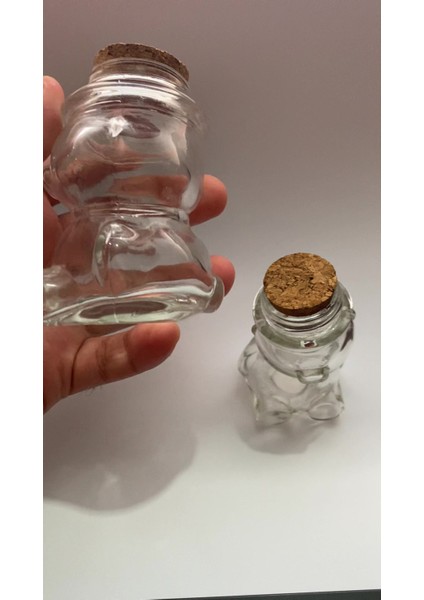 Luxury Ayı Cam Şişe - Mantar Tıpalı Ayı Şeklinde Cam Şişe - Bal Için Ayı Şişe- Hediyelik Cam Şişe - 75ML 1 Adet