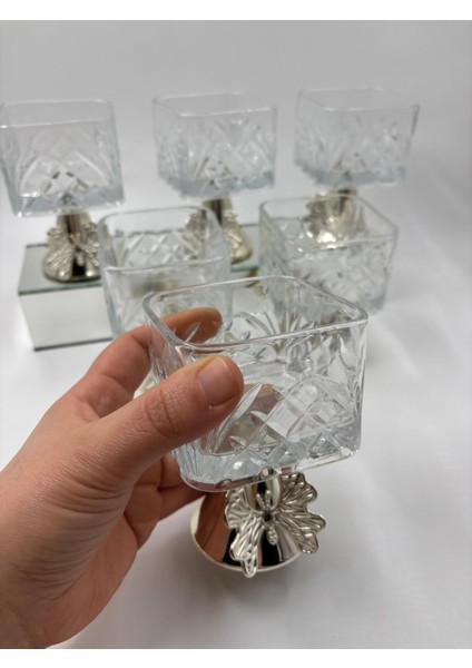 Luxury 6 Adet Cam Kelebek Ayaklı Kare Kase 1 Adet