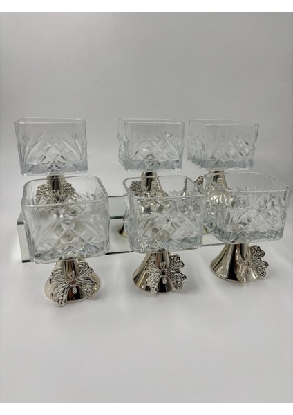 Luxury 6 Adet Cam Kelebek Ayaklı Kare Kase 1 Adet