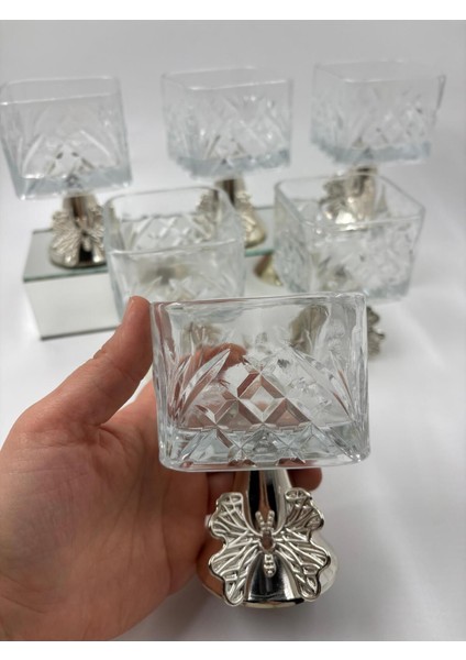 Luxury 6 Adet Cam Kelebek Ayaklı Kare Kase 1 Adet