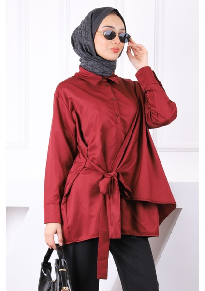 Bordo Yandan Bağlamalı Gömlek