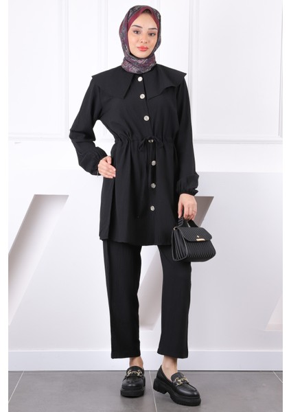 Siyah Beli Bağlamalı Tunik Pantolonlu Takım fiyatları