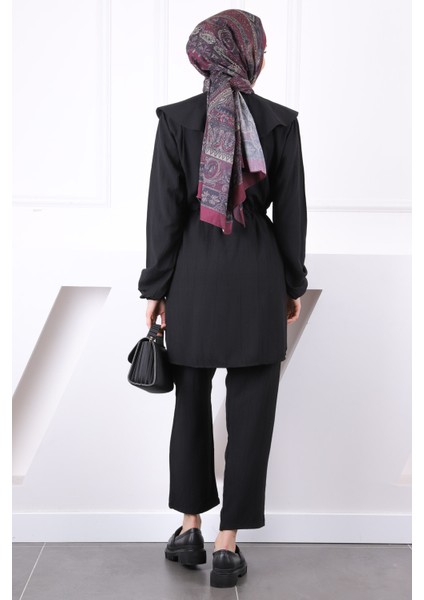 Siyah Beli Bağlamalı Tunik Pantolonlu Takım modelleri