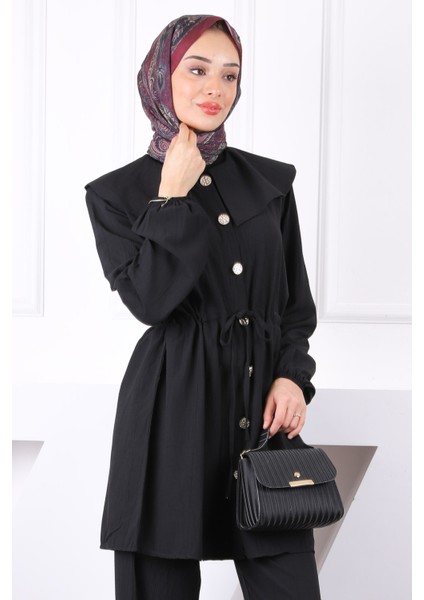 Siyah Beli Bağlamalı Tunik Pantolonlu Takım fırsatları