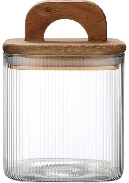Luxury Acacia 500 ml Akasya Vakum Kapak Borosilikat Yuvarlak Cam Kavanoz 8X10 cm 1 Adet
