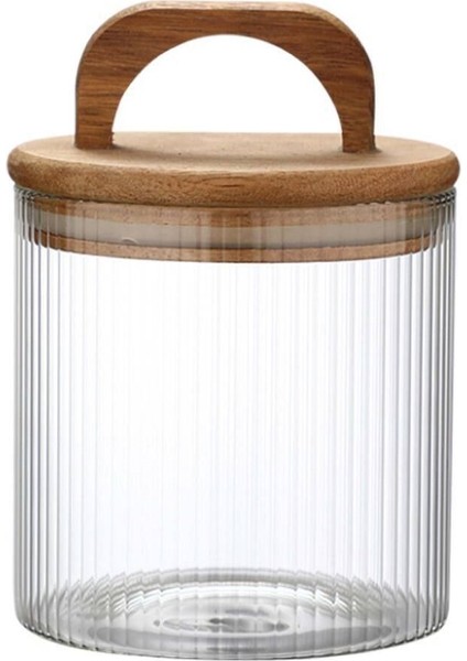 Luxury Acacia 210 ml Akasya Vakum Kapak Borosilikat Yuvarlak Cam Kavanoz 6.5X10 cm 1 Adet