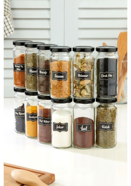 Luxury 10 Adet Cam Baharat Kavanozu - Metal Kapaklı Baharat Seti - Baharat Etiketi Hediyelidir 1 Adet