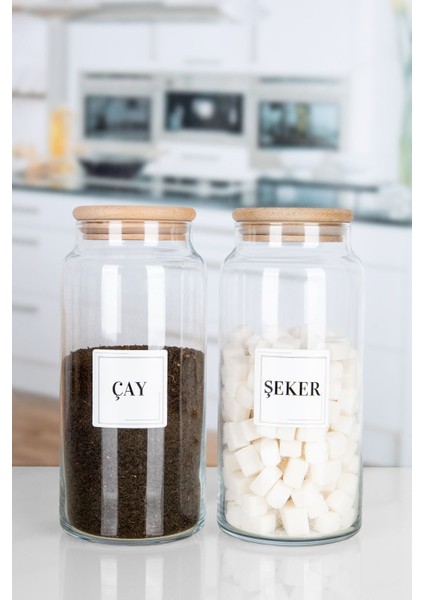 Luxury 2'li Ahşap Vakumlu Kapaklı Çay Şeker Kavanozu Cam 1400 ml 1 Adet