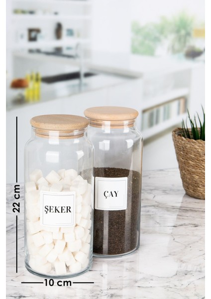 Luxury 2'li Ahşap Vakumlu Kapaklı Çay Şeker Kavanozu Cam 1400 ml 1 Adet