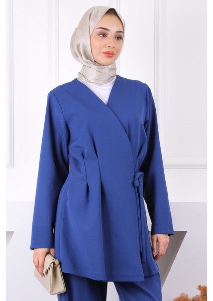 Lacivert Yan Bağlamalı Tunik Pantolonlu Takım fırsatları