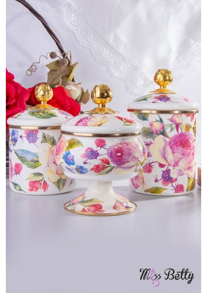 Luxury Emaye 3'lü Kavanoz Set Rose Deluxe 1 Adet