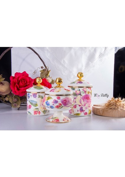 Luxury Emaye 3'lü Kavanoz Set Rose Deluxe 1 Adet indirimleri