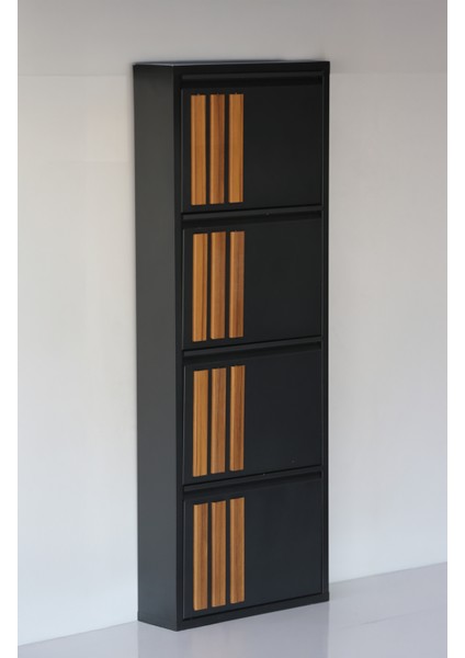 4 Raflı Mdf Dekorlu Metal Ayakkabılık