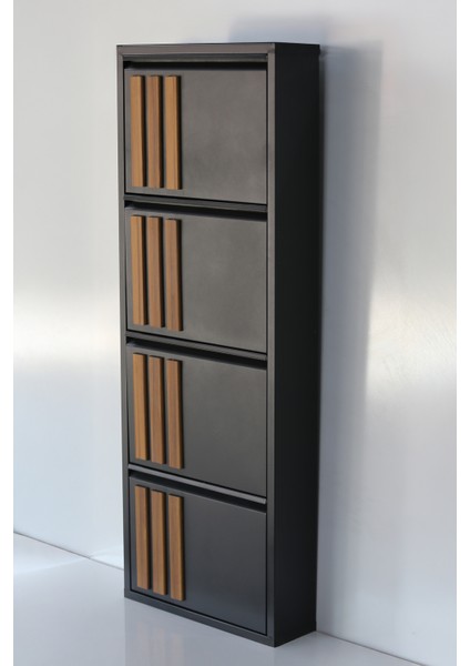 4 Raflı Mdf Dekorlu Metal Ayakkabılık
