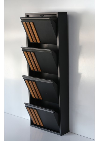 4 Raflı Mdf Dekorlu Metal Ayakkabılık