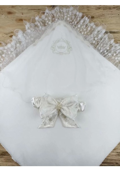 Yenidoğan Ipek Venüs Taç Nakışlı Delüks Kundak Bebek Battaniyesi Ekru modelleri