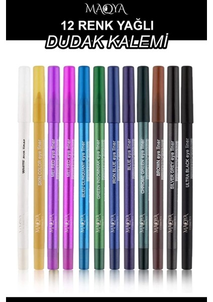 Luxury 12 Renkli Neon Eyeliner Yağlı Göz Kalemi Seti 1 Adet modelleri