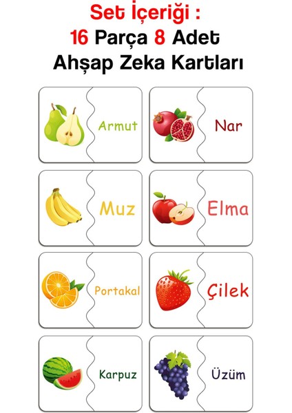 Luxury Notpa Zeka Kartı 'meyveler Öğreniyorum Seti' 16 Parça (8 Adet Ikili) 1 Adet