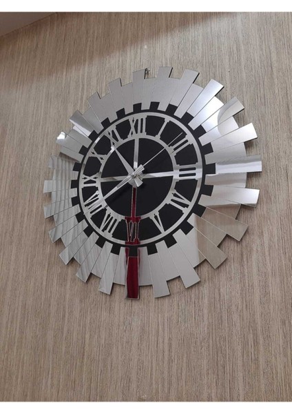 40X40 cm Silver Güneş Model Roma Rakamlı Duvar Saati Siyah Mdf Üzeri Aynalı Pleksi fiyatları
