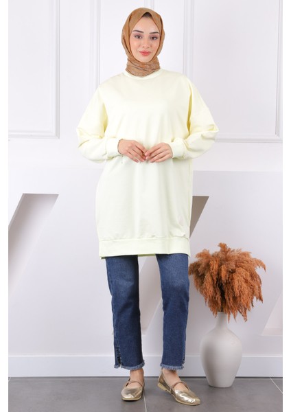 Sarı Bisiklet Yaka Yan Yırtmaçlı Sweat fiyatları