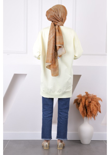 Sarı Bisiklet Yaka Yan Yırtmaçlı Sweat fırsatları