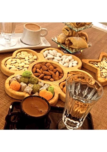 Luxury Ahşap Yonca Çerezlik & Sunumluk 5 Bölmeli Servis Tabağı 1 Adet