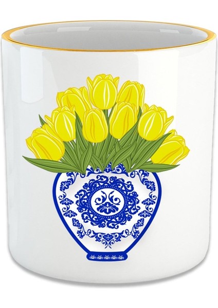 Luxury Blue Blanc Lale Espresso, Double Türk Kahvesi Fincanı - Kulpsuz Bardak 1 Adet